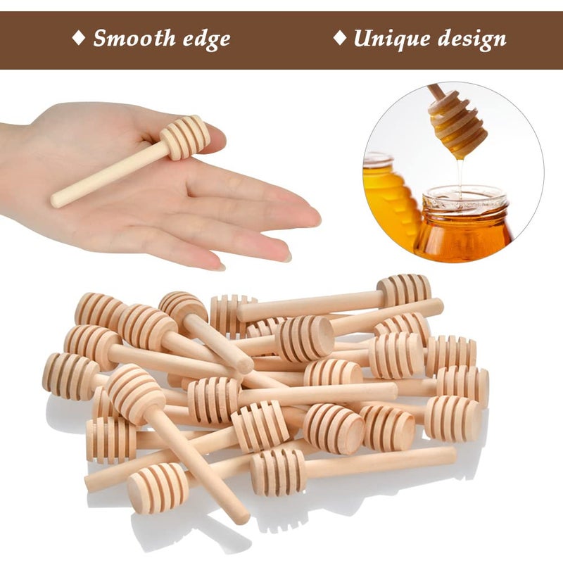 FOCCTS 100pcs Honey Dipper Sticks, 3 inch Wooden Honey Dipper Honey Stirrers Honey Spoon with Natural Jute Twine Kraft Paper Tags for Honey Jar Dispense Drizzle Honey Wedding Party Favors Honey Server - Image 5
